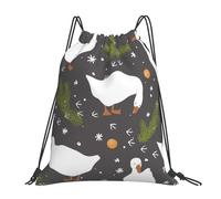 Unisex Drawstring Gym Bag Goose And Their Feet Tracks And Fir Tree Branches School Bags Lightweight Sport Gym Sack for Activities Hiking Children 36X42cm