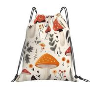 Unisex Drawstring Swimming Bag Mushroom Fern Leaves Autumn Mushroom Leaves Swim String Backpack Daily Swimming Backpack for School Men Holidays 36X42cm