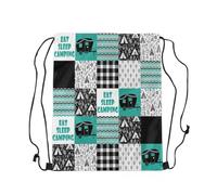 Unisex Drawstring Swimming Bag Patchwork Camper Happy Camping, Premium Sport Gym Sack, Foldable Swim String Backpack, for Holidays Hiking 36X42cm