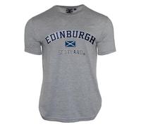 Unisex Edinburgh Scotland Applique Lettering with Scottish Flag in Centre t-Shirt, 5 Colours, XS to 4XL with Scottish Flag Metal pin Badge (UK, Alpha, M, Regular, Regular, Grey Navy)