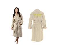 Unisex Egyptian Personalised Your Custom Text Front And Back Embroidery Cotton Super Soft Luxury Towelling Terry Bathrobe (S/M) (Beige)