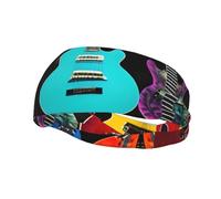 Unisex Elastic exercise headband soft breathable Colorful Guitars Print sports sweatband for men or women