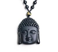 unisex Exquisite Obsidian Gautama Buddha Head Pendant Buddhist Religious Prayer Amulet Necklace Birthday Jewelry for Men and Women Accessories