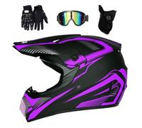 Unisex Extreme Sports Motocross Helmet, with Goggles Gloves Mask, Youth Kid Full Face Off Road Street Motorbike Helmet, Downhill Enduro BMX MTB ATV Quad Dirt Bike Crash Helmet(Purple,M/54-55CM)