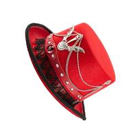 Unisex Felts Top Hat With Metal Chain And Lace Trim Decoration Halloween Costume Accessories For Punk Enthusiasts Steampunk Hat