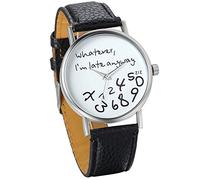 Unisex Female Women Ladies Girls Whatever, I'm Late Anyway Love Gift Leather Strap Watches Quartz Wrist Watch, Black, Dress