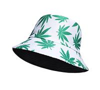 Unisex Fisherman Summer Festival Union Jack UK Flag Cotton Bucket Hat (One Size, Green Leaves - White)