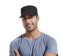 Unisex Fitted Military Hat Men's Cotton Blank Flat Top Full Closed Caps Cadet Army Style Cap Dad Hat, Black-l, 6 7/8-7 1/8