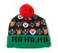 Unisex Flashing LED Christmas Beanie Hat Pom Pom Xmas Novelty Fancy Dress Gift - HO HO HO