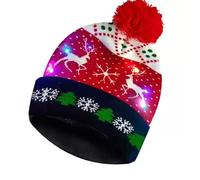 Unisex Flashing LED Christmas Beanie Hat Pom Pom Xmas Novelty Fancy Dress Gift - Reindeer
