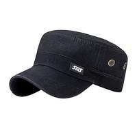 Unisex Flat Caps Washed Cotton Vintage Adjustable Military Cadet Army Caps Low Profile Everyday Training Baseball Hats for Men Women Black