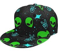 Unisex Flatbrim Snapback Cap Harajuku Punk Alien Adults Trucker Hat Adjustable Baseball Cap Black