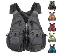Unisex Fly Fishing Vest High Buoyancy Portable Adjustable with Multi-Pockets Mesh Back for Kayak Canoe Sea Boat Rafting Water Sports(GRAY)