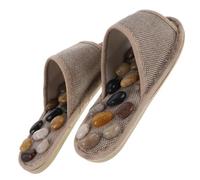 Unisex Foot Massage Slippers with Pebble Acupoint Relief for Home | Khaki EVA and Cotton Linen Build, Indoor Bathroom Use, 39-40 Size, Men and Women