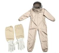Unisex Full Body Suit XL With Removable-Veil, Cotton Protective Clothing Set For Bee Keepers, Includes Sheepskin Gloves