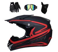 Unisex Full Face Motorcross Helmet, with Goggles Gloves Mask, Youth Kid Off Road Street Motorbike Crash Helmet, Downhill ATV MTB BMX Enduro Racing Quad Dirt Bike Helmet(Red,S/52-53CM)