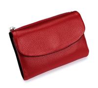 Unisex Full Grain Leather Small Wallet with Coin Clip, Short Genuine Leather, Compact Bifold Money Slot, Coin Clip and Card Holder, Red-and-black