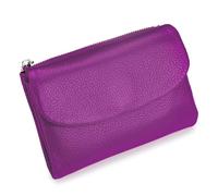 Unisex Full Grain Leather Small Wallet with Coin Clip, Short Genuine Leather, Compact Bifold Money Slot, Coin Clip and Card Holder, purple