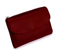 Unisex Full Grain Leather Small Wallet with Coin Clip, Short Genuine Leather, Compact Bifold Money Slot, Coin Clip and Card Holder, deep red