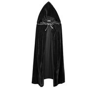 Unisex Full Length Hooded Cloak Solid Color Long Velvet Robe Cape Witch Wizard for Cosplay Halloween Costume (Black, One Size)