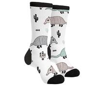Unisex Fun Novelty Crazy Crew Socks Cartoon Armadillo And Cactus Dress Socks, Black, One Size