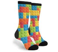 Unisex Fun Novelty Crazy Crew Socks Colorful Building Blocks Dress Socks