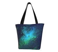 Unisex Galaxy Green Reusable Foldable Casual Stylish Grocery Shopping Shoulder Bags Tote Bag For Beach Travel Work School