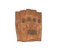 Unisex Genuine Leather Fingerless Driving Perforated Classic Race Car Motorcycle Cycle Gym Style Unlined Gloves (Tan, L)