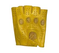Unisex Genuine Leather Fingerless Driving Perforated Classic Race Car Motorcycle Cycle Gym Style Unlined Gloves (Yellow, S)