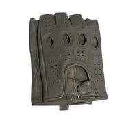 Unisex Genuine Leather Fingerless Driving Perforated Classic Race Car Motorcycle Cycle Gym Style Unlined Gloves (Grey, S)