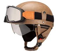 Unisex German Style Leather Motorcycle Half Helmet, Men Jet motorcycle helmets DOT Approved Retro Baseball Cap Motorcycle Helmet, Moped Helmet with Goggles for Cruiser, Scooter 9,M=57-59cm