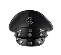 Unisex German Style Military Captain Hat Leather Army Cap with Steampunk Gothic Cross Rivet for Halloween Costume, Black, 57 cm