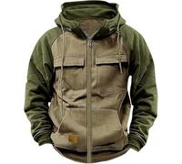 Unisex Gift Ideas for Adults Mens Fleece Pullover Quarter Zip t Shirts for Men UK Funny Slogan Mens Fall Sweaters NASA Jacket Wolf Hoodie Warm Jumpers Men Cyberpunk Jacket （Khaki, XXL