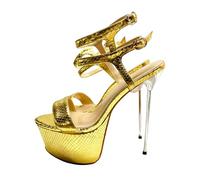 Unisex Gold Roman Platform Sandals - 16CM Ultra High Heel Stilettos Plus Size Party Heels for Wedding Club Nightclub Celebration,Gold,4 UK