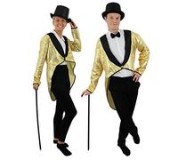 UNISEX GOLD SEQUIN TAILCOAT AND BLACK SEQUIN TOP HAT FANCY DRESS COSTUME PERFECT FOR ANY STAGE DANCE SHOW CIRCUS MASTER CABARET - SIZE: SMALL | UK LADIES 12-14 |CHEST UP TO 38"