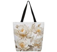 Unisex Golden Jasmine Flower Reusable Foldable Casual Stylish Grocery Shopping Shoulder Bags Tote Bag For Beach Travel Work School