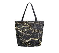 Unisex Golden Line Black Marble Print Reusable Foldable Casual Stylish Grocery Shopping Shoulder Bags Tote Bag For Beach Travel Work School