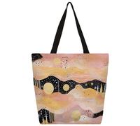 Unisex Golden Powder Star River Reusable Foldable Casual Stylish Grocery Shopping Shoulder Bags Tote Bag For Beach Travel Work School