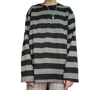 Unisex Goth Shirt Goth Shirt Fake Two Piece Alternative Clothing Retro Baggy Goth Long-Sleeved Top Garbage Goth T-Shirts, Black+grey1, M