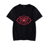 Unisex Graphic Hazbin Hotel T-Shirt, Cotton, Black and White, Short Sleeve, Cartoon Print Design