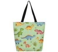 Unisex Green Cartoon Dinosaur Park Reusable Foldable Casual Stylish Grocery Shopping Shoulder Bags Tote Bag For Beach Travel Work School