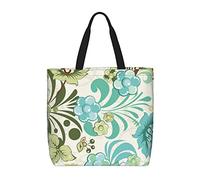 Unisex Green Flower Reusable Foldable Casual Stylish Grocery Shopping Shoulder Bags Tote Bag For Beach Travel Work School