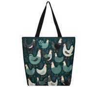 Unisex Green Line Chicken Reusable Foldable Casual Stylish Grocery Shopping Shoulder Bags Tote Bag For Beach Travel Work School