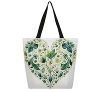 Unisex Green Plants Love Heart Reusable Foldable Casual Stylish Grocery Shopping Shoulder Bags Tote Bag For Beach Travel Work School