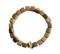 Unisex Green Sandalwood Square Bead Bracelet - Minimalist Handmade Mala Prayer Beads for Meditation and Spirituality