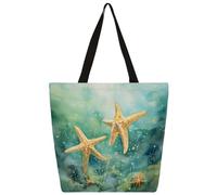 Unisex Green Sea Bottom Reusable Foldable Casual Stylish Grocery Shopping Shoulder Bags Tote Bag For Beach Travel Work School