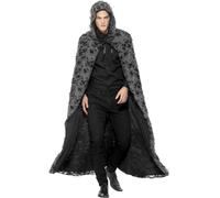 Unisex Grey Spellcaster Cape Hooded Witch Cloak Halloween Fancy Dress