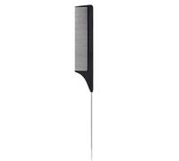Unisex Hair Comb - a Professional Anti-Static Salon Hair Comb Metal Pin Rat Tail Comb Heat Resistant Barber and Salon Rat Tail Comb with Non-skid Parting Black Fine Tooth with Stainless Steel Handle
