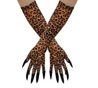 Unisex Halloween Animal Cosplay Costume Cat Paw Claw Wolf Gloves with Long Pointed Fingernails Elbow Length Funny Ghost Witch Gloves Hand Mittens for Halloween Cosplay Party Fancy Dress (Leopard)