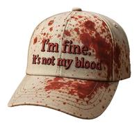 Unisex Halloween Hat Funny Bloodstained I'm Fine It's Not My Blood Baseball Cap Bloody Halloween Cap (UK, Alpha, One Size, 01-Red)